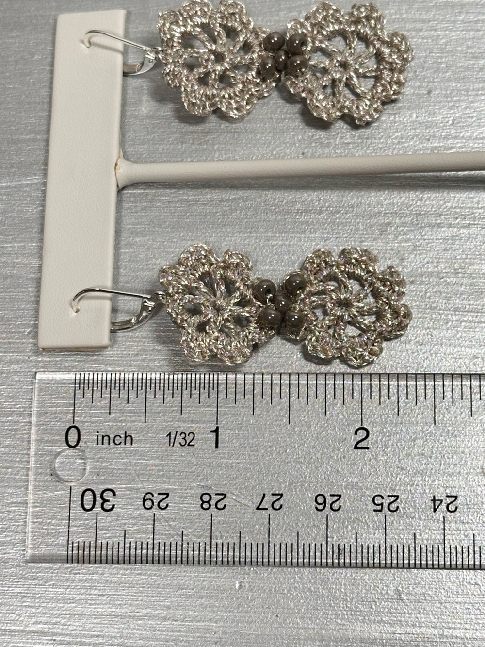 Handmade Crochet Floral Earrings - Picture 2 of 2